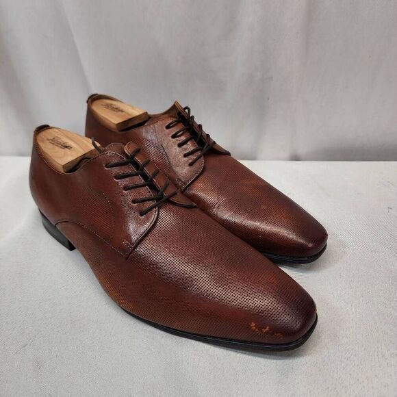 Aldo Mens Size 12 M Nelson Brown Cognac Leather Lace Up Oxfords Dress Shoes - Picture 1 of 10